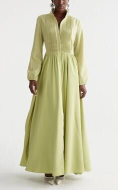 Innovare Denim Fizza Plunge Ruch Maxi Dress Chartreuse Size Small NWT